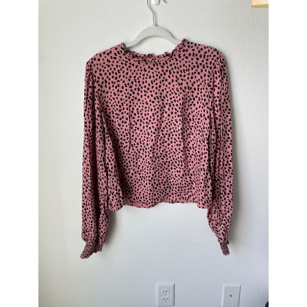 Coquette cheetah ruffle top XL Arizona Jean Co pink dot rayon blouse